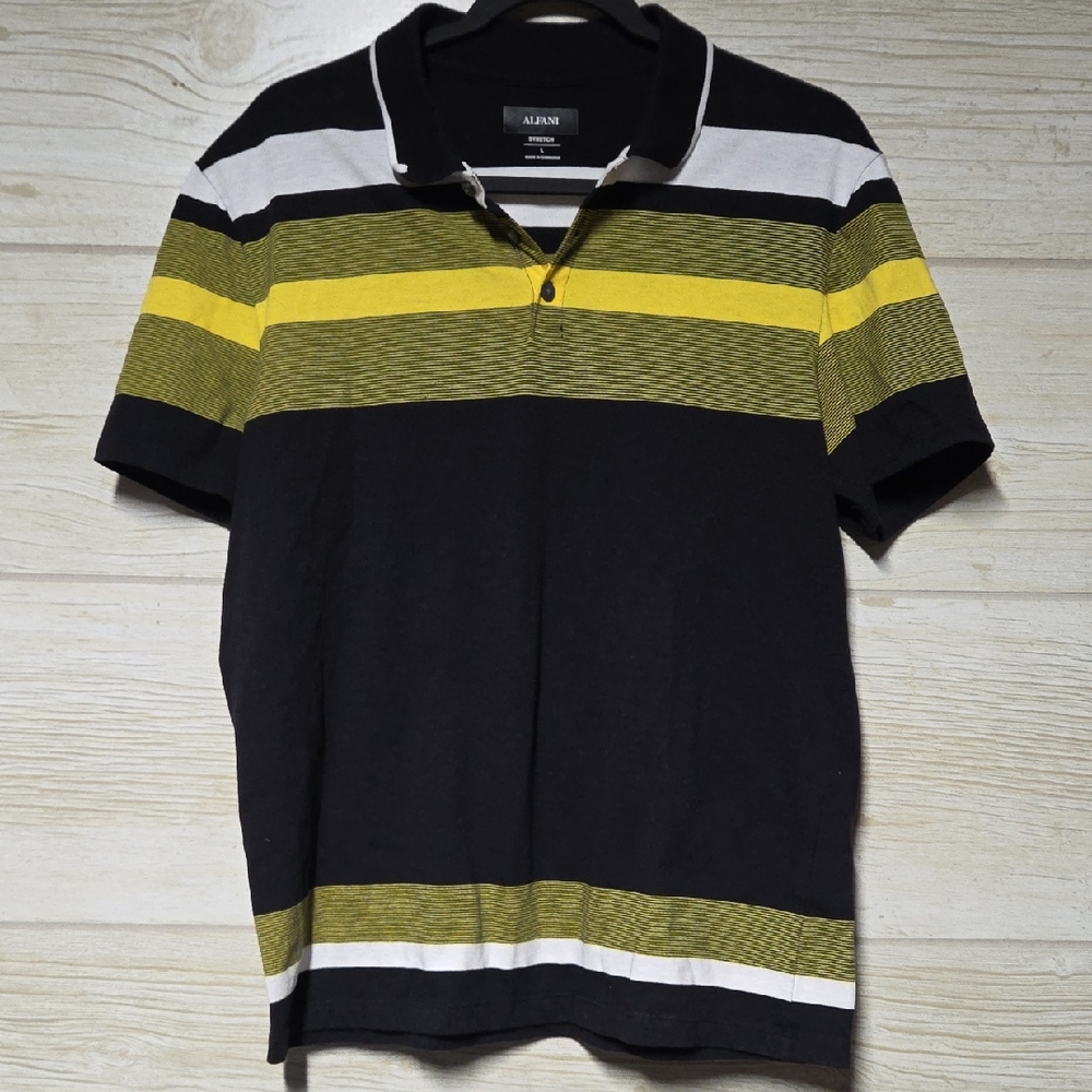 Alfani Men's Polo with Black, Yellow, and White Stripes